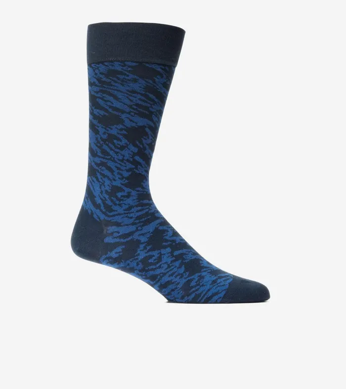 Men Modern Camo Dress Crew Socks Navy Blue Camo Cole Haan Socks