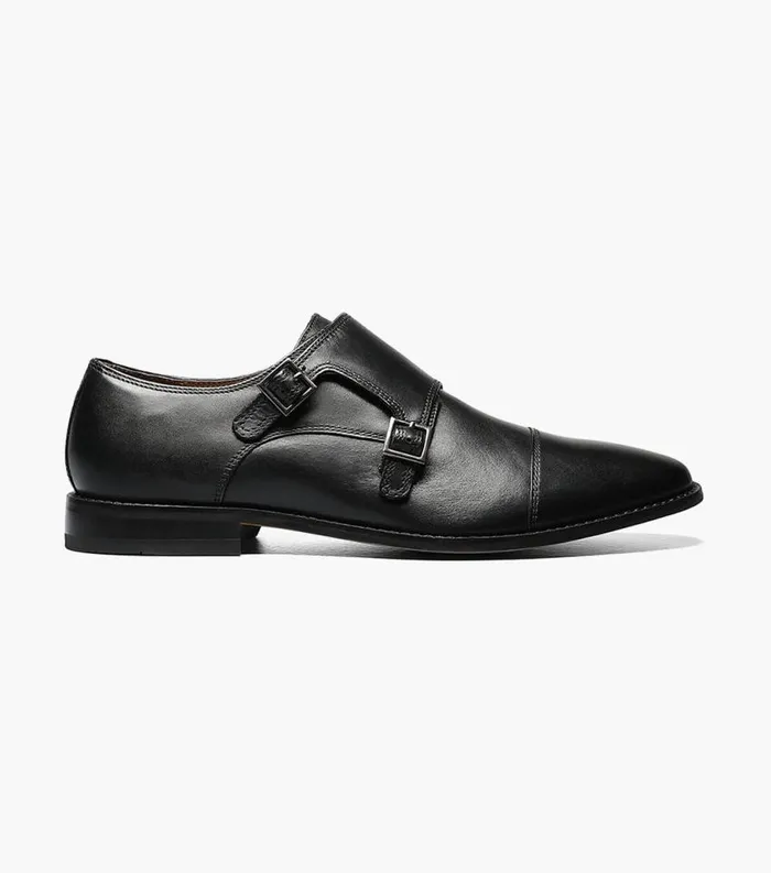 Men Montinaro Cap Toe Monk Strap Black Florsheim Dress Shoes