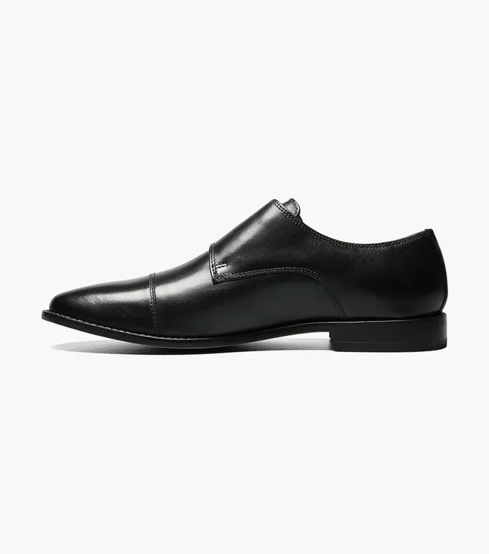 Men Montinaro Cap Toe Monk Strap Black Florsheim Dress Shoes