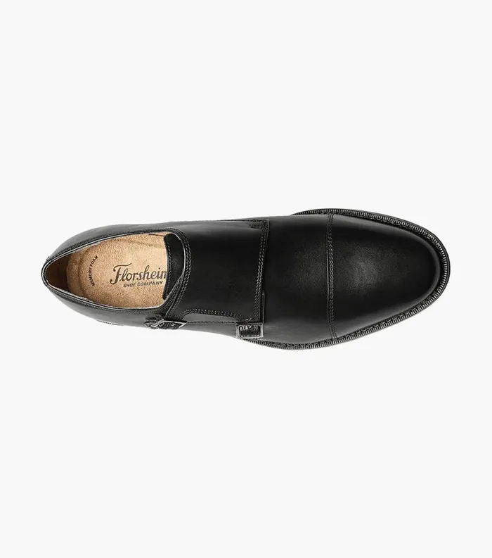 Men Montinaro Cap Toe Monk Strap Black Florsheim Dress Shoes