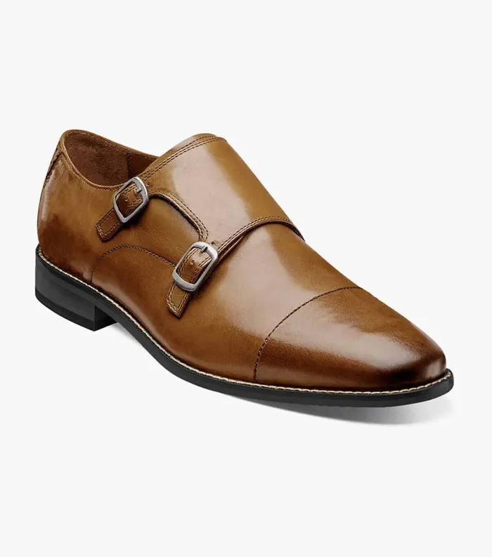 Men Montinaro Cap Toe Monk Strap Saddle Tan Florsheim Dress Shoes