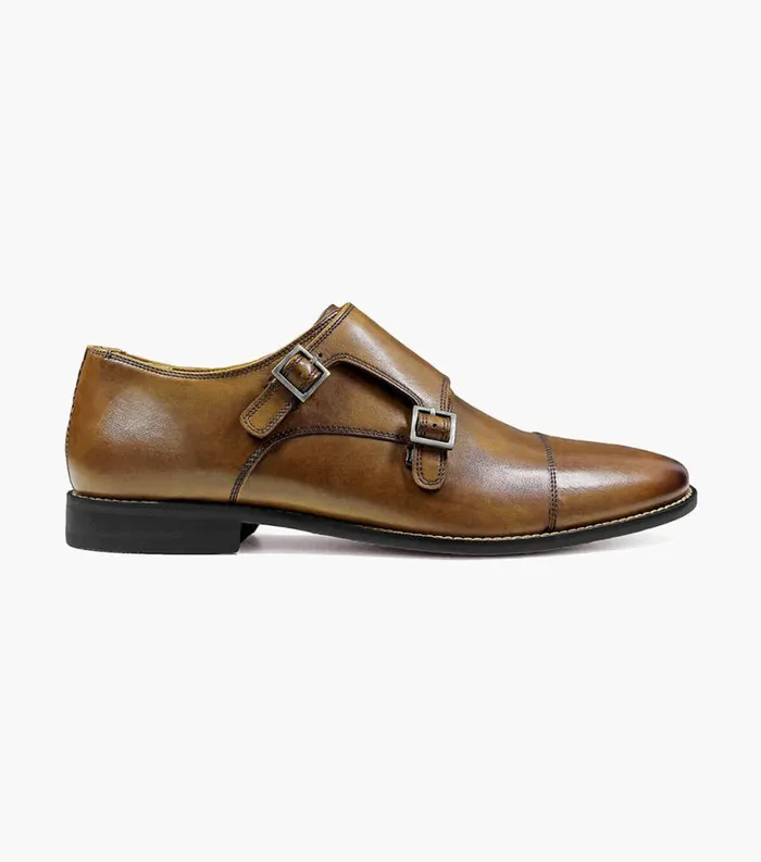 Men Montinaro Cap Toe Monk Strap Saddle Tan Florsheim Dress Shoes