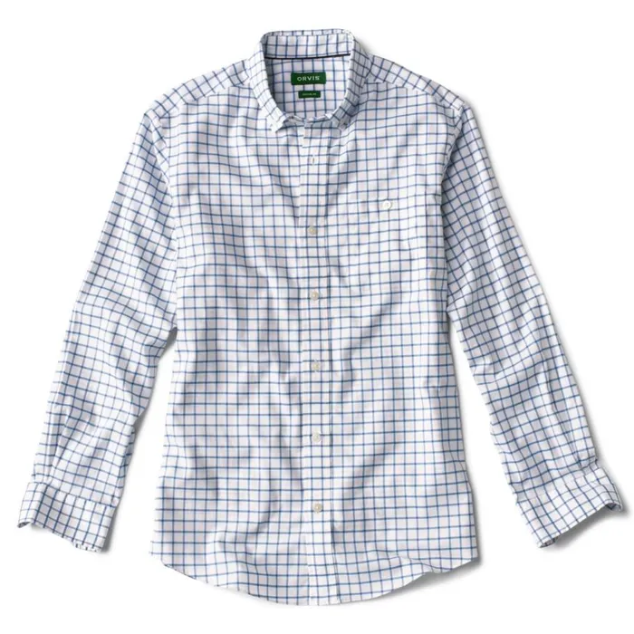 Men NoWork Work LongSleeved Shirt Medium Blue Tattersall Orvis Shirts