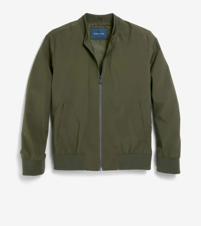 Men Nylon Bomber Jacket Olive Green Cole Haan Outerwear