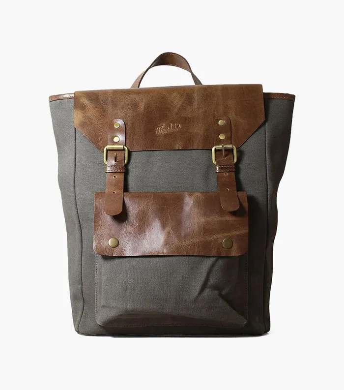 Men Orazio CanvasLeather Backpack Gray Florsheim Bags