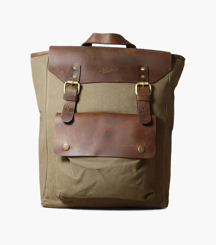 Men Orazio CanvasLeather Backpack Green Florsheim Bags