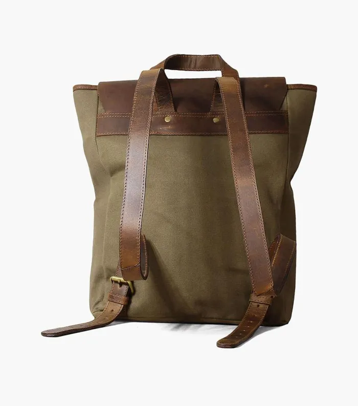 Men Orazio CanvasLeather Backpack Green Florsheim Bags