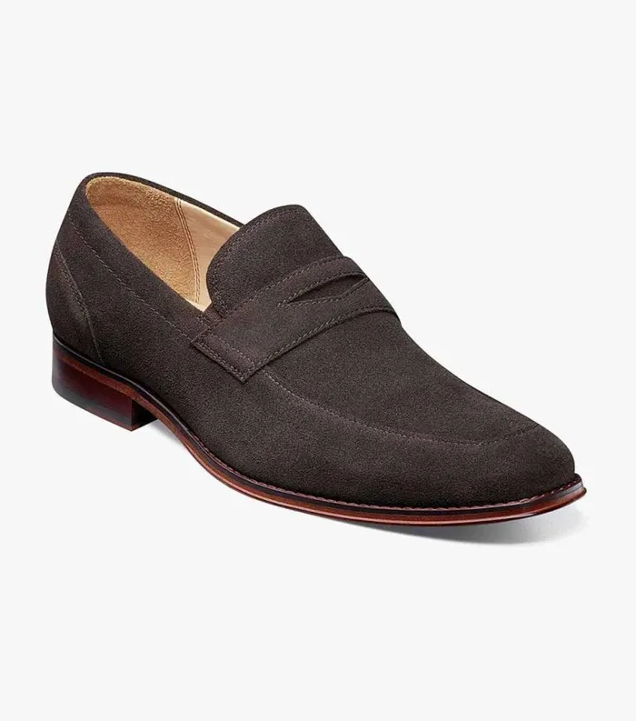 Men Palermo Moc Toe Penny Loafer Brown Suede Florsheim Dress Shoes