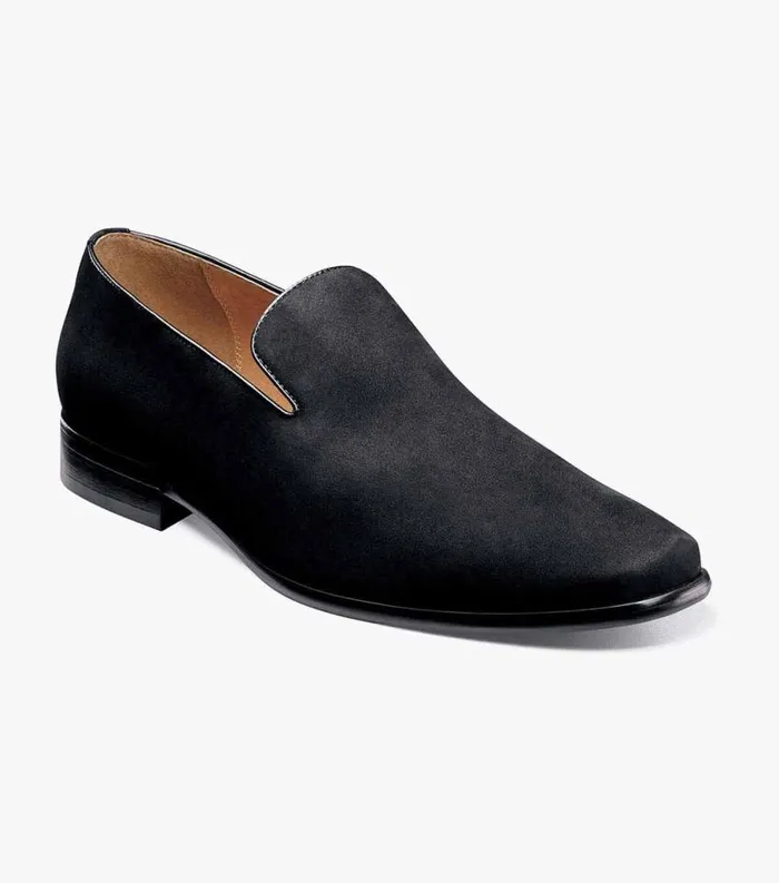 Men Postino Plain Toe Slip On Black Nubuck Florsheim Dress Shoes