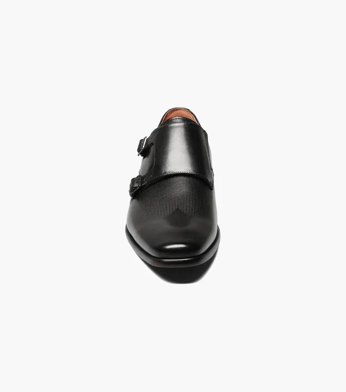 Men Postino Wingtip Monk Strap Black Florsheim Dress Shoes