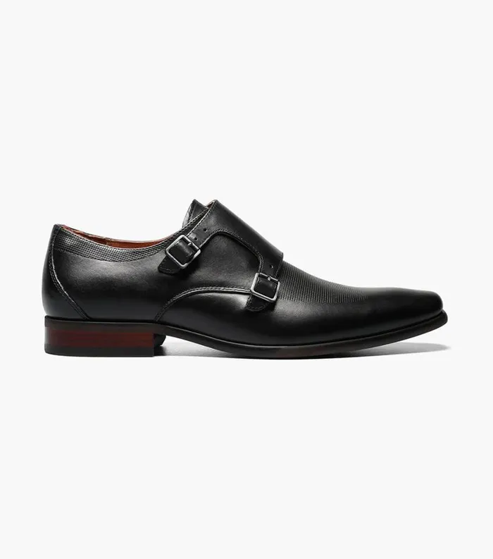 Men Postino Wingtip Monk Strap Black Florsheim Dress Shoes