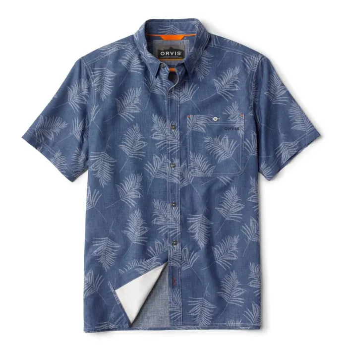 Men Printed Tech Chambray ShortSleeved Shirt Navy Orvis Shirts