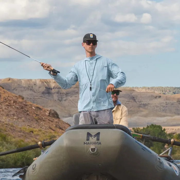 Men PRO Hybrid Hoodie Blue Fog Orvis Shirts