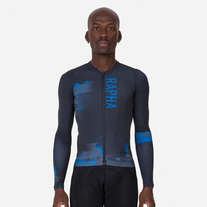 Men Pro Team Long Sleeve Lightweight Jersey 8211 Print Pack Anthracite Mykonos Blue Rapha Archive