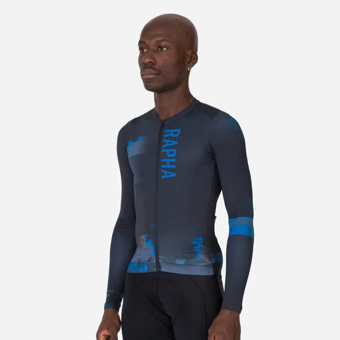 Men Pro Team Long Sleeve Lightweight Jersey 8211 Print Pack Anthracite Mykonos Blue Rapha Archive