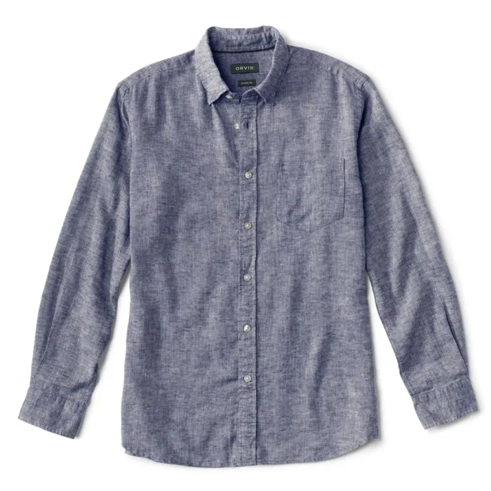 Men Pure Linen LongSleeved Shirt Navy Chambray Orvis Shirts