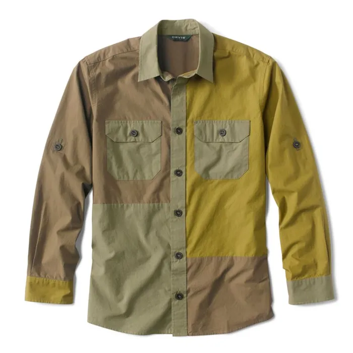 Men Quest Poplin Patch LongSleeved Shirt Military Green Orvis Shirts