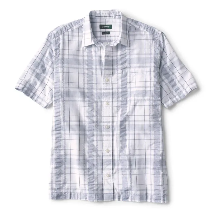 Men Seersucker Plaid ShortSleeved Shirt Bone Orvis Shirts