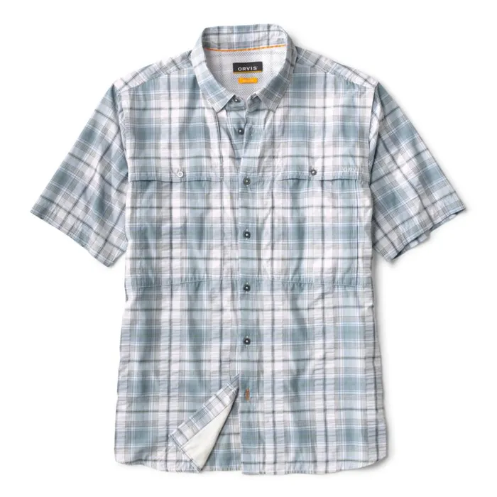 Men ShortSleeved Open Air Casting Shirt Blue Fog Plaid Orvis Shirts