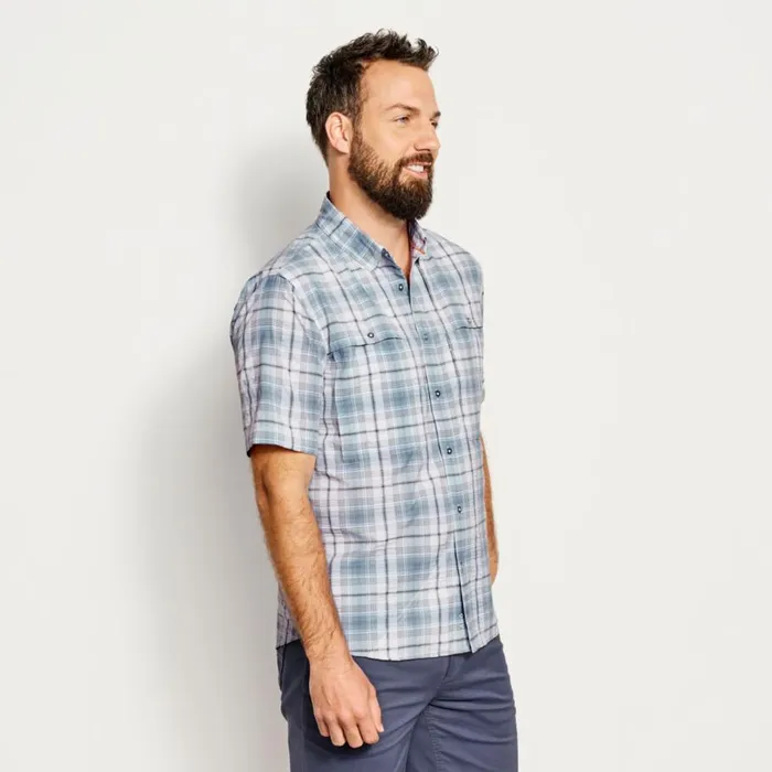 Men ShortSleeved Open Air Casting Shirt Blue Fog Plaid Orvis Shirts