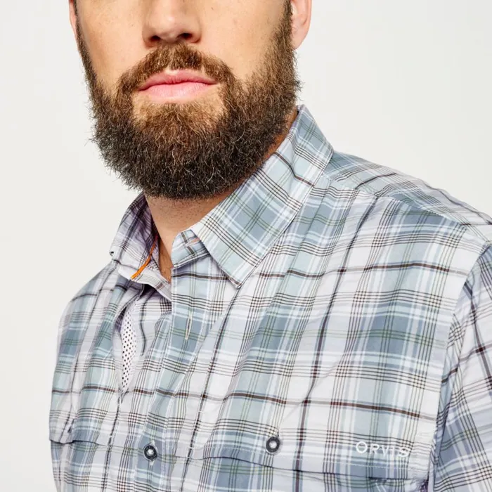 Men ShortSleeved Open Air Casting Shirt Blue Fog Plaid Orvis Shirts