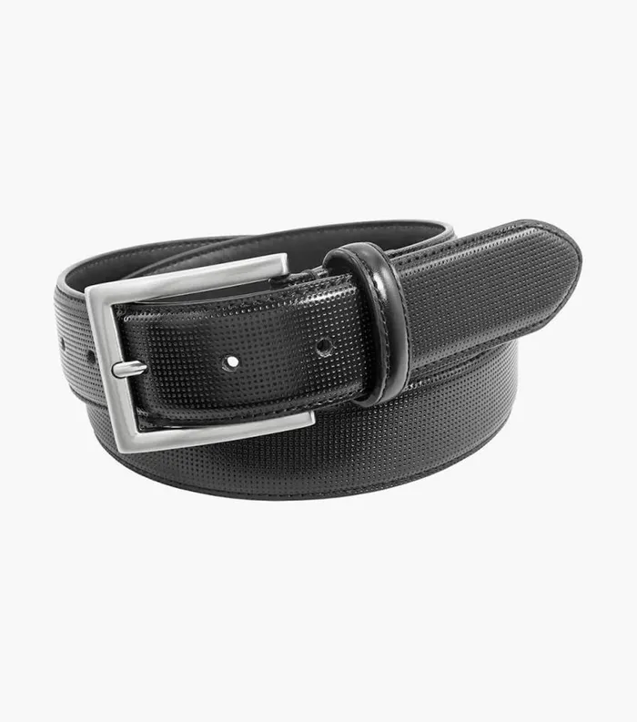 Men Sinclair Perf Leather Belt Black Florsheim Belts and Suspenders