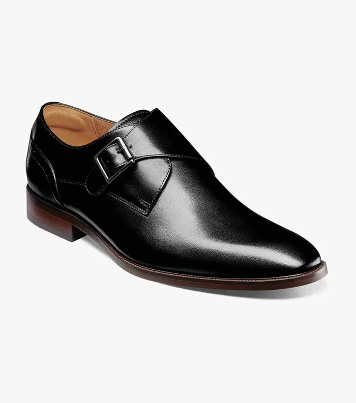 Men Sorrento Plain Toe Single Monk Strap Black Florsheim Dress Shoes