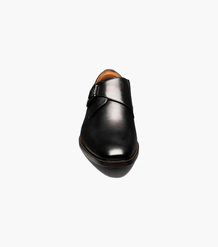Men Sorrento Plain Toe Single Monk Strap Black Florsheim Dress Shoes