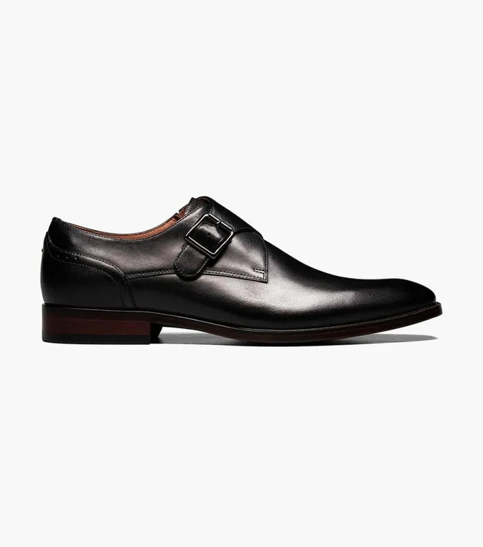 Men Sorrento Plain Toe Single Monk Strap Black Florsheim Dress Shoes