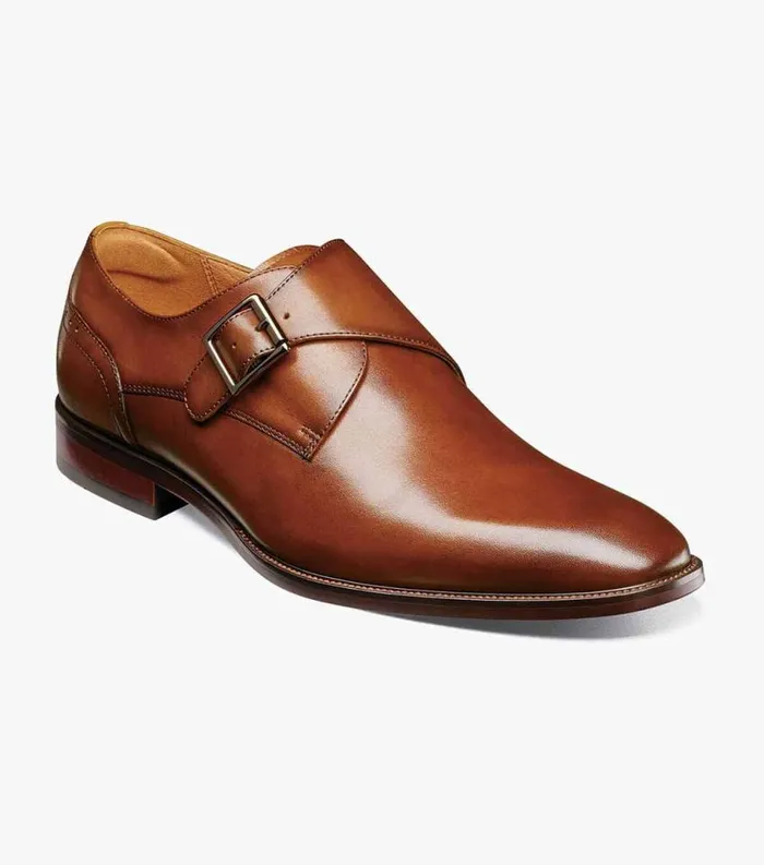 Men Sorrento Plain Toe Single Monk Strap Cognac Florsheim Dress Shoes