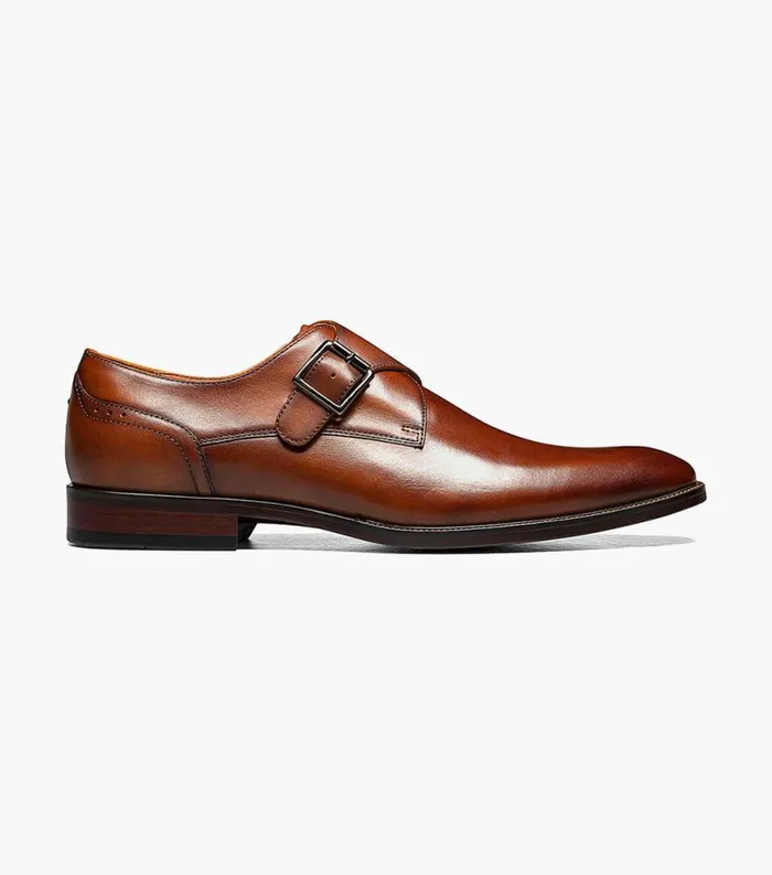 Men Sorrento Plain Toe Single Monk Strap Cognac Florsheim Dress Shoes