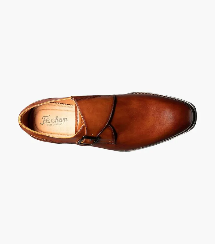 Men Sorrento Plain Toe Single Monk Strap Cognac Florsheim Dress Shoes