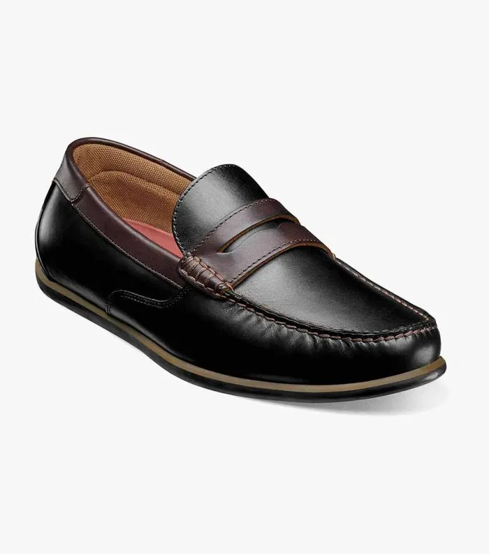 Men Sportster Moc Toe Penny Driver Black Multi Florsheim Casual Shoes