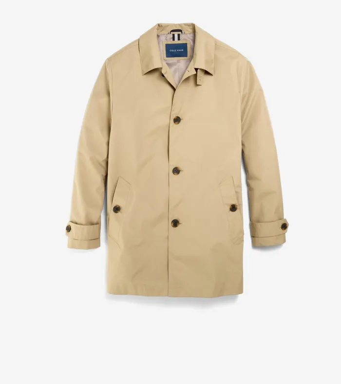 Men Stand Collar Rain Jacket Khaki Cole Haan Rain Jackets
