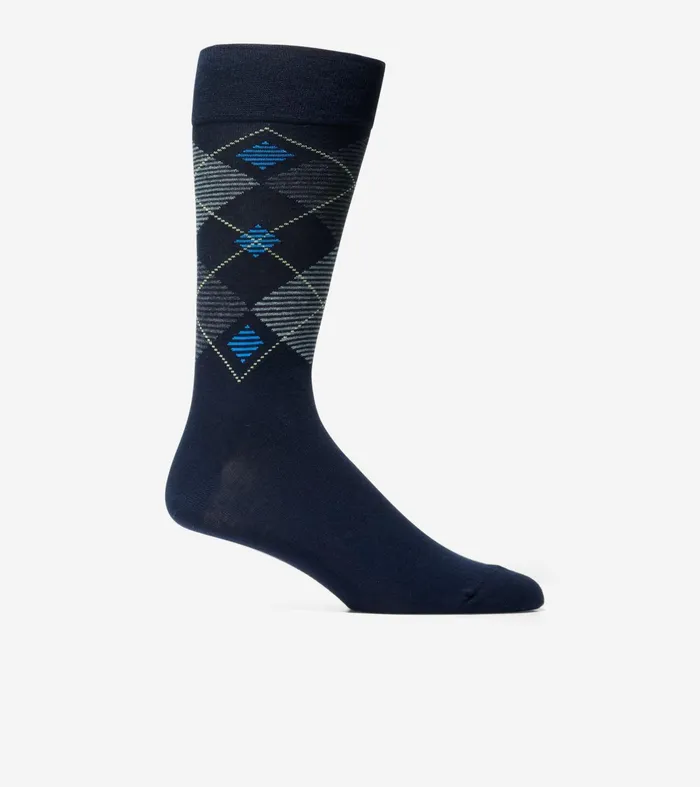 Men Striped Diamond Dress Crew Socks Navy Cole Haan Socks