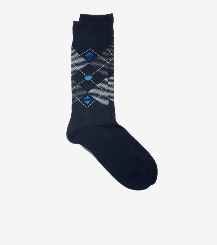 Men Striped Diamond Dress Crew Socks Navy Cole Haan Socks