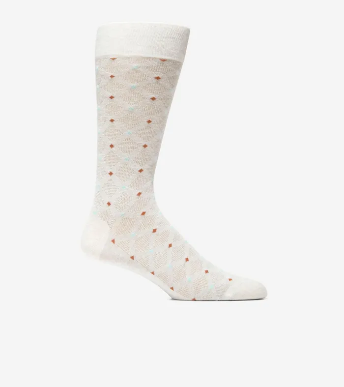 Men Textured Diamond Dress Crew Socks Oatmeal Heather Cole Haan Socks
