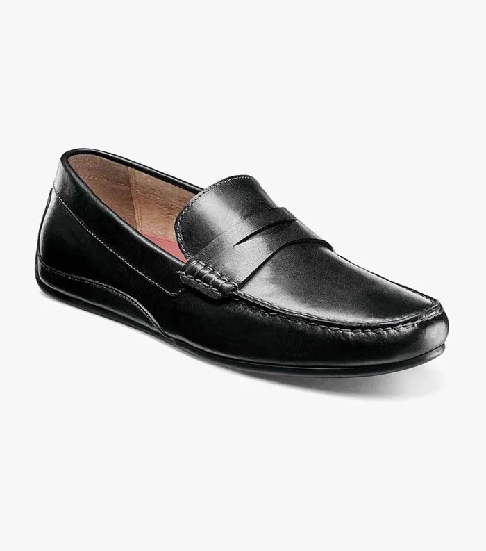 Men Throttle Moc Toe Penny Loafer Black Florsheim Dress Shoes
