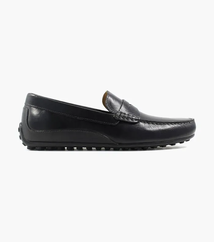 Men Throttle Moc Toe Penny Loafer Black Florsheim Dress Shoes