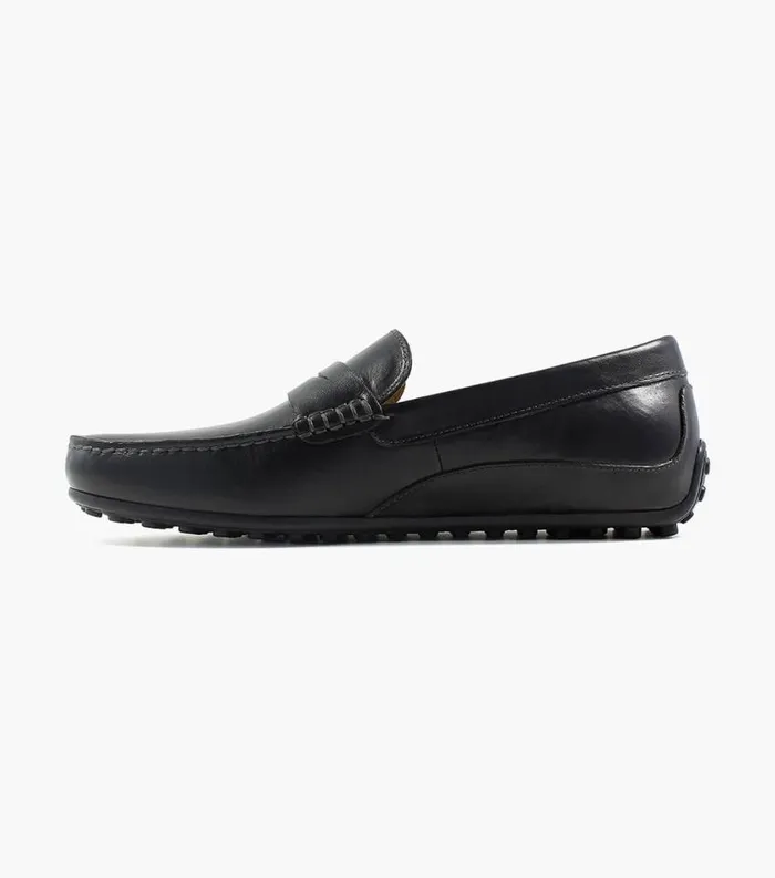 Men Throttle Moc Toe Penny Loafer Black Florsheim Dress Shoes