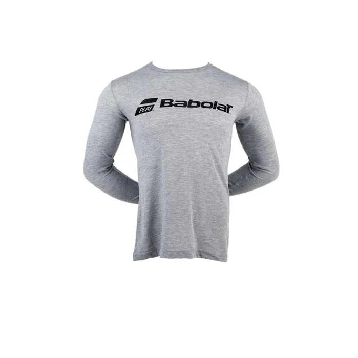 Men Tops Babolat Long Sleeve Logo Tee Heather Grey