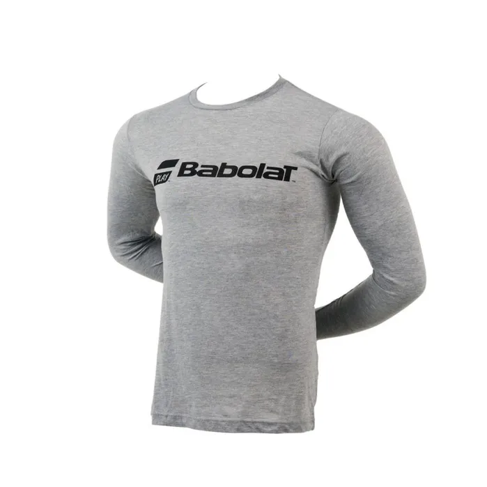 Men Tops Babolat Long Sleeve Logo Tee Heather Grey
