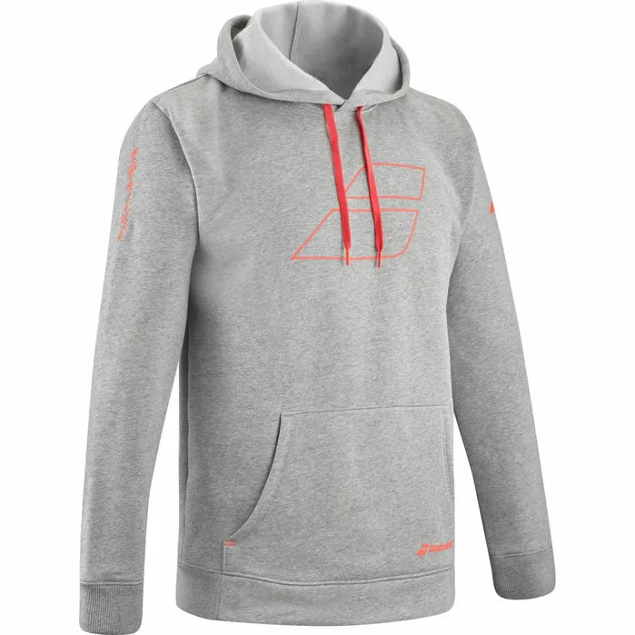 Men Tops Babolat Strike Hood Sweat Unisex Heather Gray Red