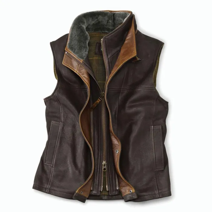 Men Trekker Shearling Vest Dark Brown Orvis Jackets