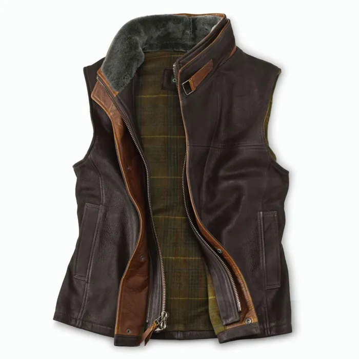 Men Trekker Shearling Vest Dark Brown Orvis Jackets