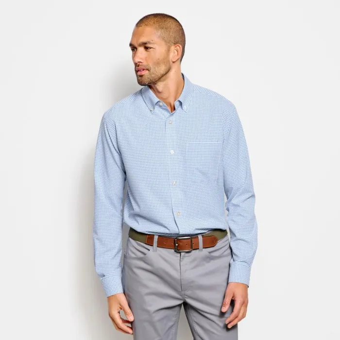 Men Ultralight Comfort Stretch LongSleeved Shirt Blue Gingham Orvis Shirts