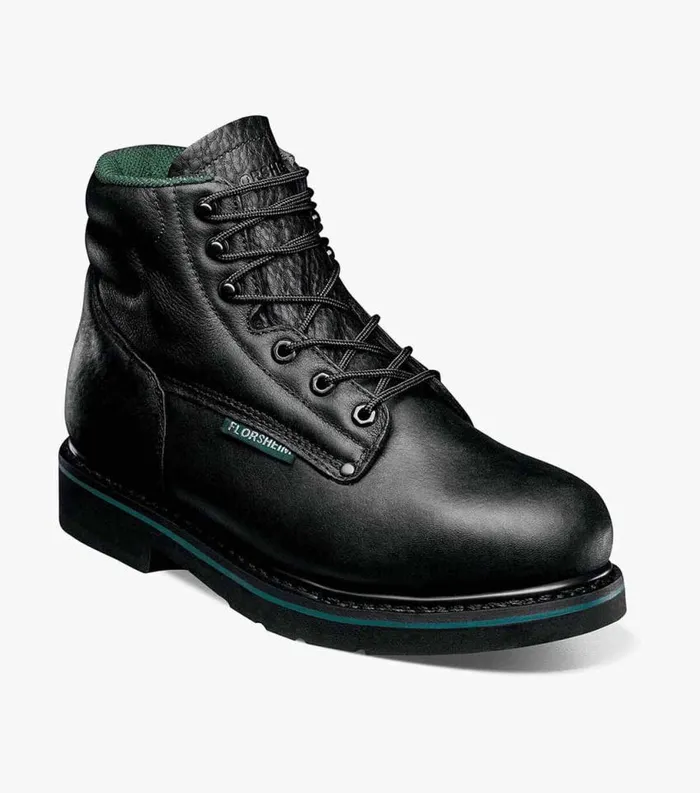 Men Utility Steel Toe Plain Toe Lace Up Boot Black Florsheim Safety Shoes