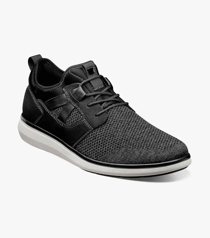 Men Venture Knit Plain Toe Lace Up Sneaker Black Florsheim Casual Shoes