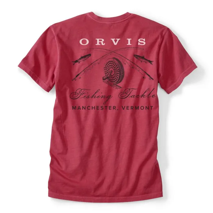 Men Vintage Crossed Rods TShirt Red Orvis Shirts