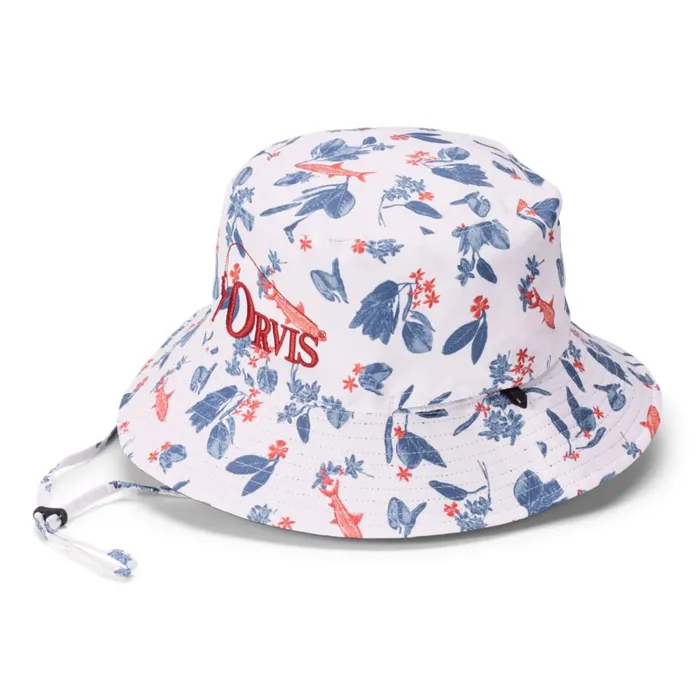 Men Vintage Print Bucket Hat White Mangrove Orvis Hats